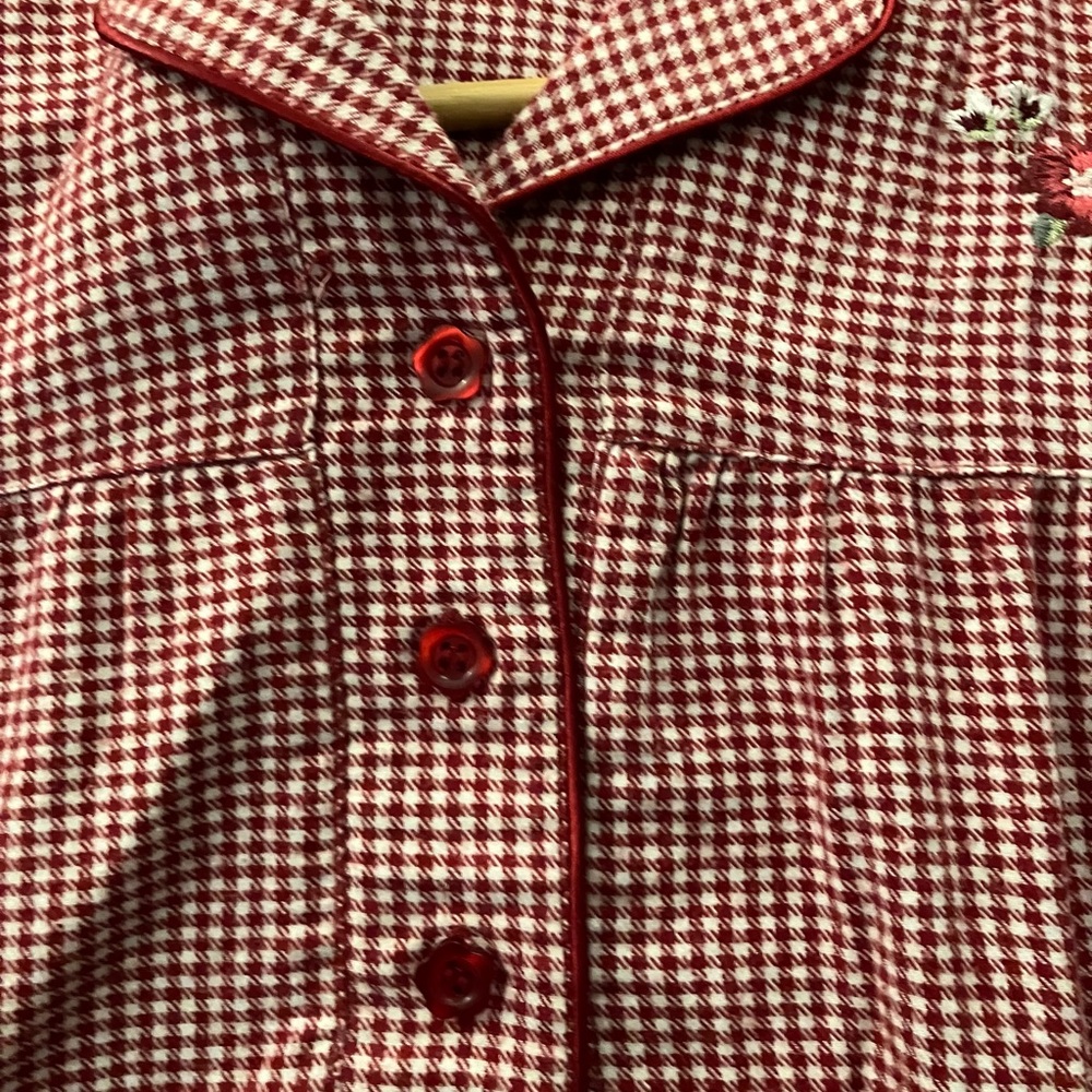 Handmade Red & White Checkered Flannel Nightgown Pockets Floral Medium/Large - Picture 5 of 8